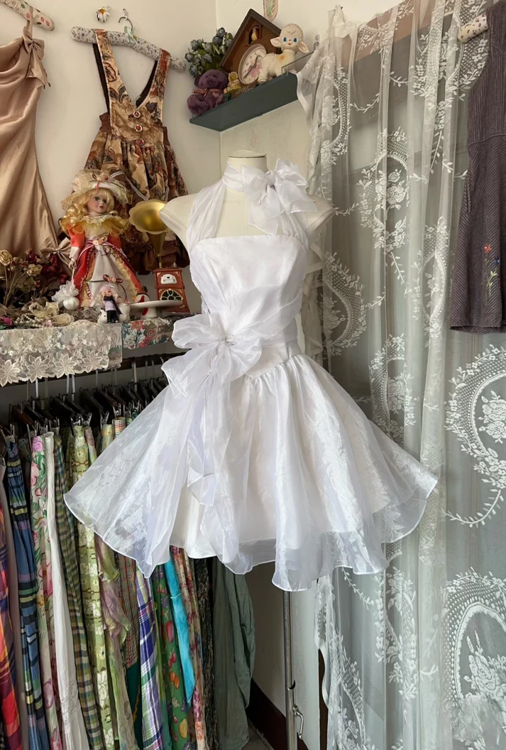 Vintage White Short Homecoming Dress Birthday Dress Y8830