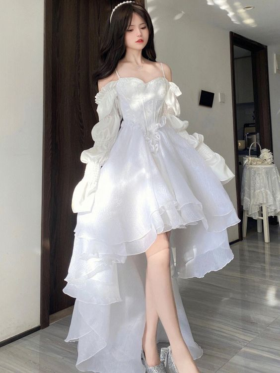 Spring Elegant White Off Shoulder Fairy Dress Princess Puff Dress Mesh Simplepromdress Spring Elegant White Off Shoulder Fairy Dress Princess Puff Dress Mesh Simplepromdress