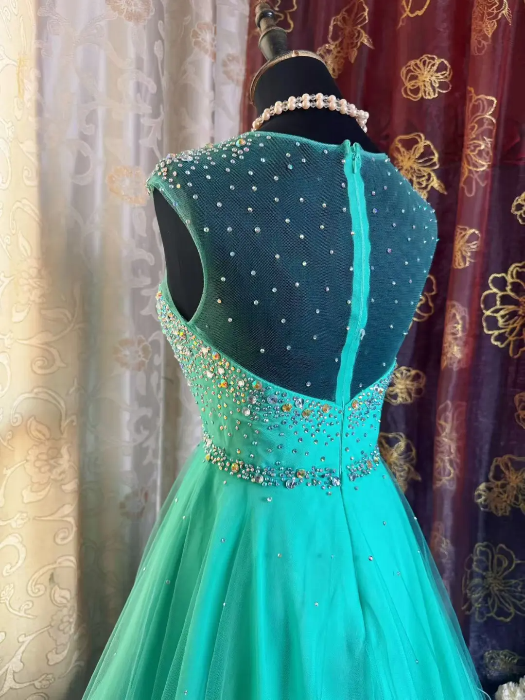 Gorgeous Green Tulle Beaded A Line Short Homecoming Dress Formal Birthday Outfits Y9471