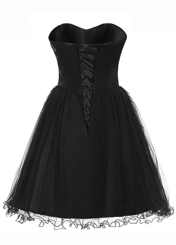 Chic Tulle Satin Beaded Sweetheart Neckline A-Line Short Cocktail Dress Black Homecoming Dress Y8483