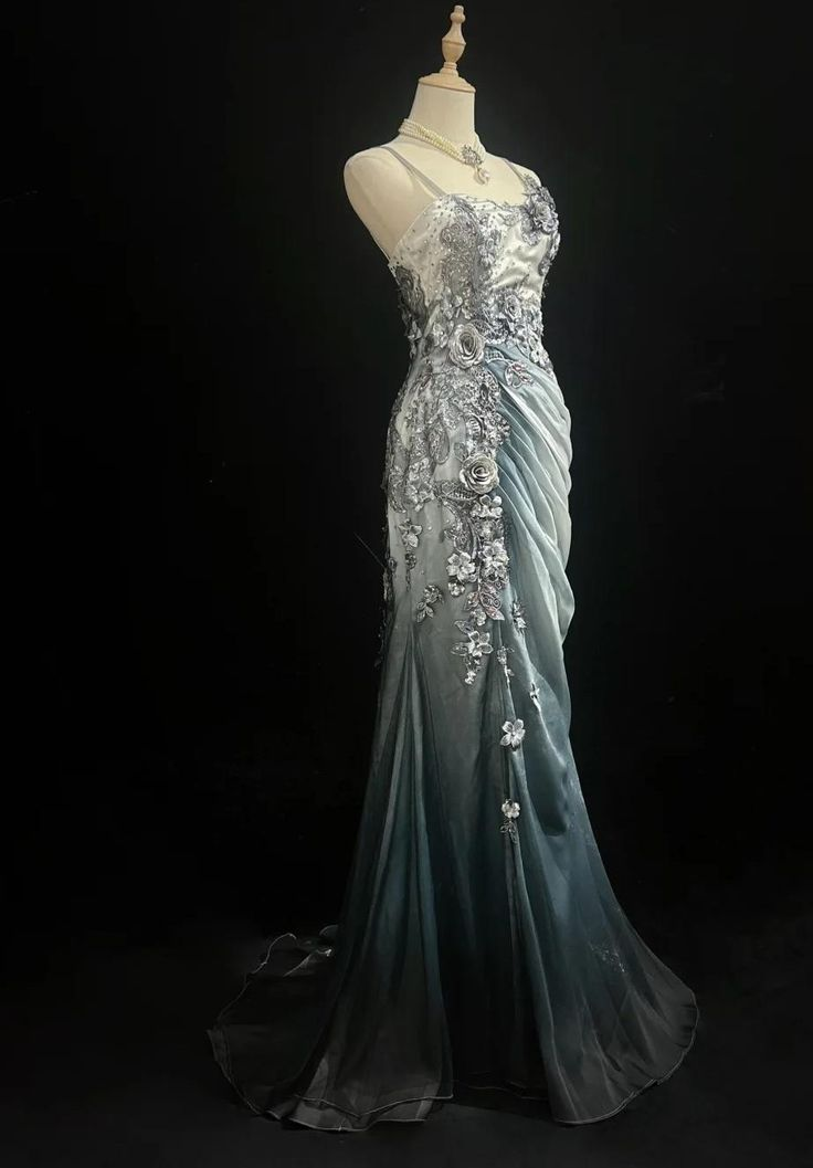 Gorgeous Mermaid Spaghetti Straps Chiffon Lace Appliques Long Prom Dress Evening Dress Y8769