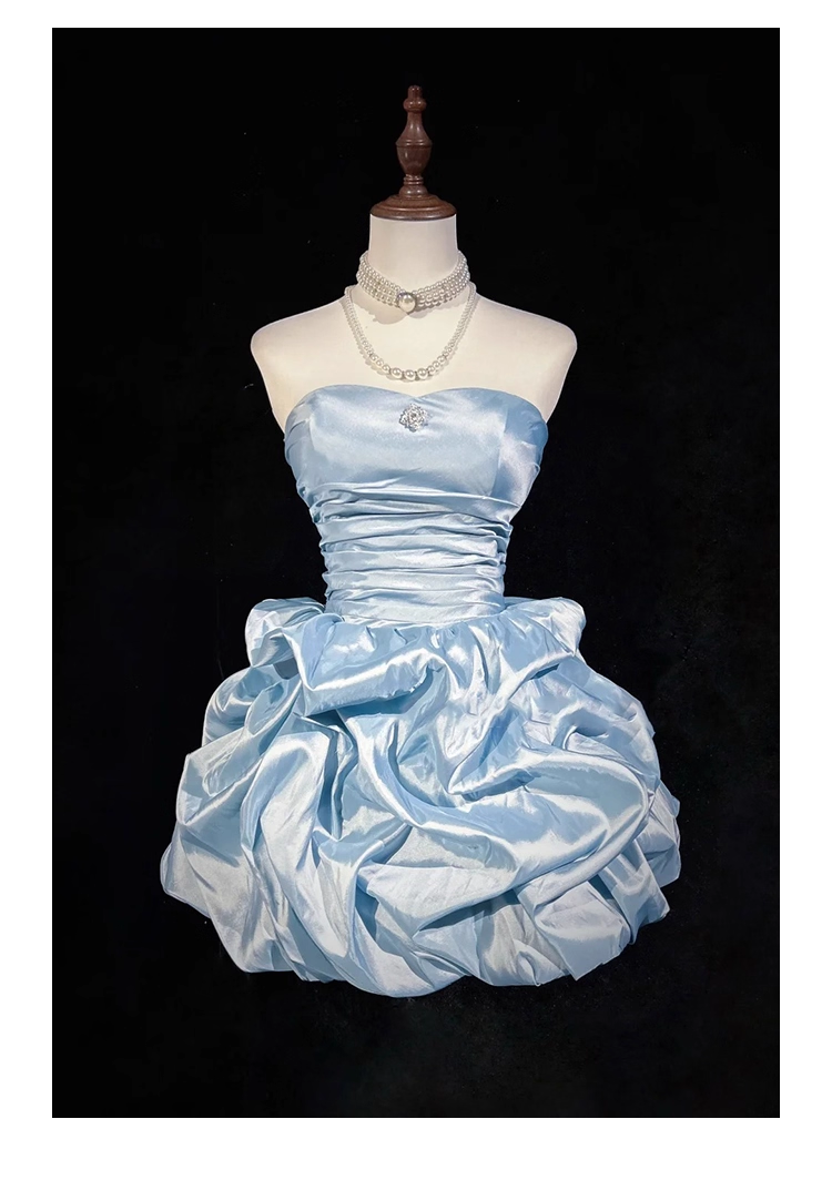 Vintage Green Strapless Satin Pleated Short Cocktail Dress Formal Graduation Homecoming Dress Y9564