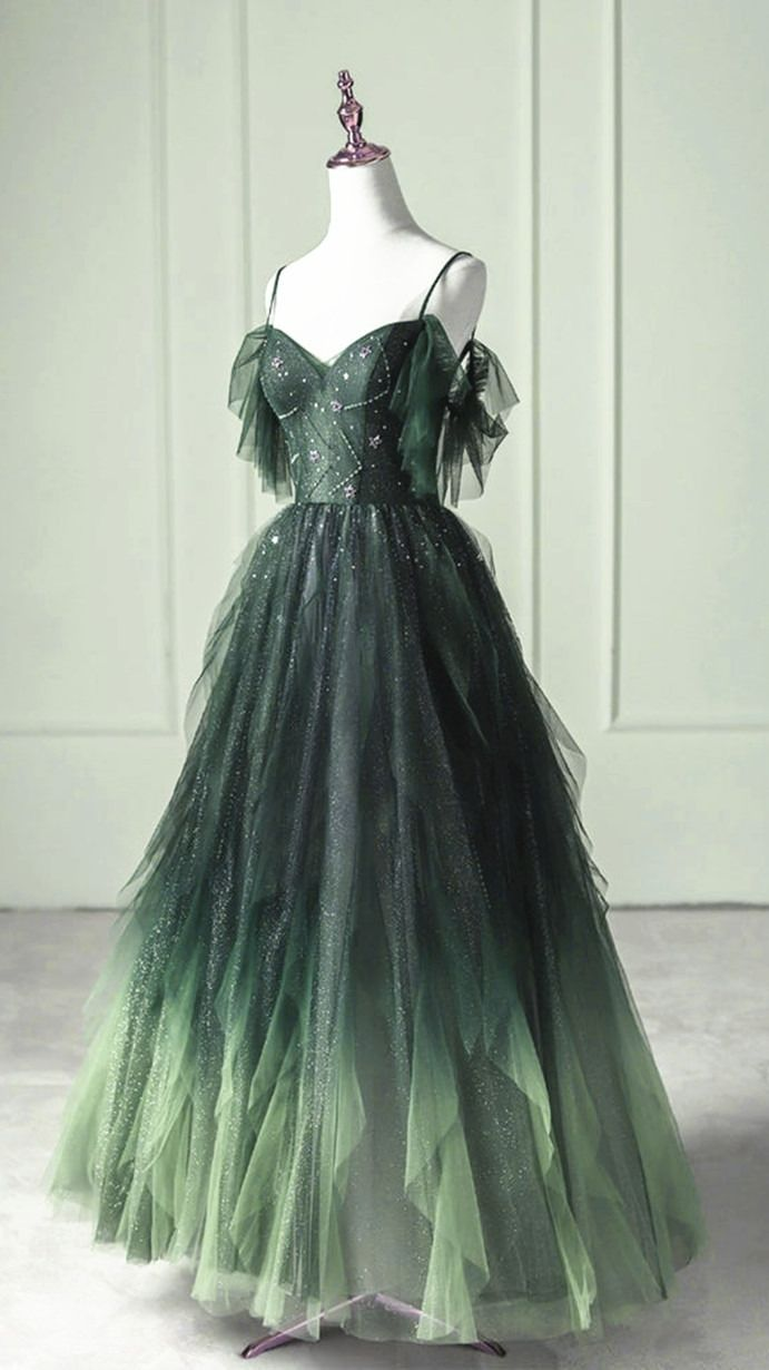 Dark Green Ombre Straps Tulle Layered Long Prom Dress,Green Formal Dre Simplepromdress Dark Green Ombre Straps Tulle Layered Long Prom Dress,Green Formal Dre Simplepromdress