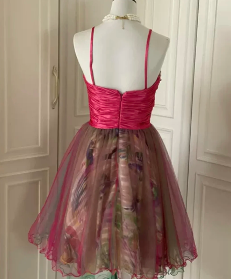 Unique Spaghetti Straps Tulle Sequin Homecoming Dress Cocktail Dress Y9053