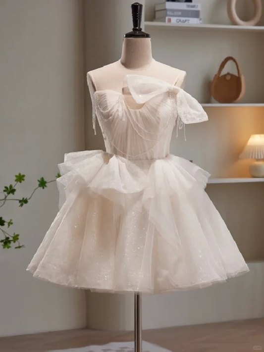 Classy Organza White A Line Short Graduation Homecoming Dress 15th Birthday Outfits Y9535