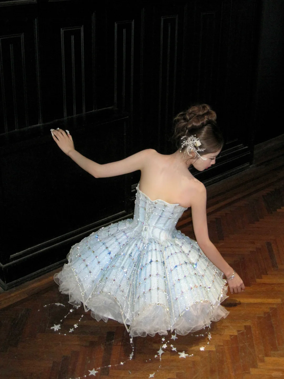Glitter Blue Strapless Tulle Sequin Beaded A Line Princess Birthday Outfits Short 8th Homecoming Dress Y9210