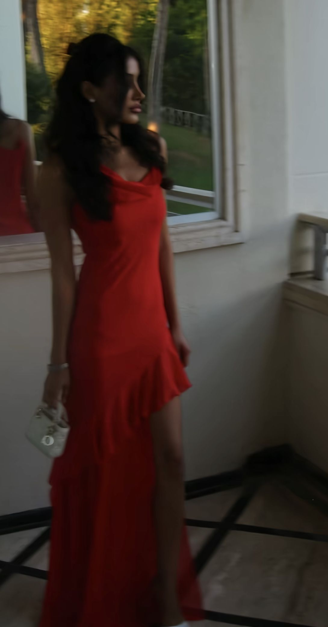 Pretty Red Sleeveless Chiffon Ruffle Slit Long Party Dress Formal Birthday Prom Gown SP600