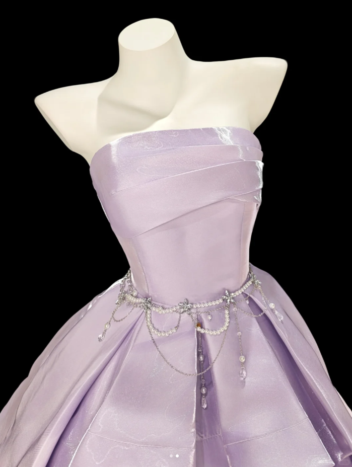 Sweet Strapless Satin A Line Short Homecoming Dress Purple 18th Birthday Outfits SP1936