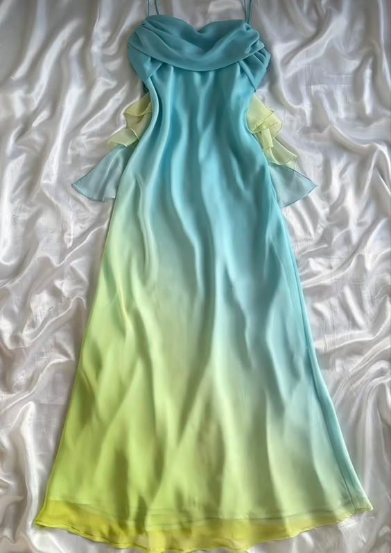 Chic Ombre Blue Chiffon Prom Dress Evening Gown Y7759