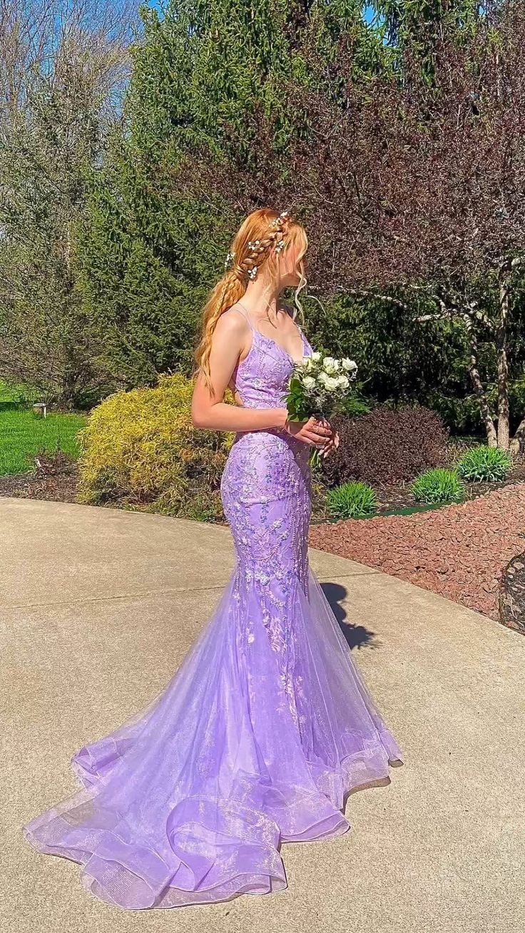 Sexy Lavender Mermaid Prom Dress With Train Lavender Evening Dress