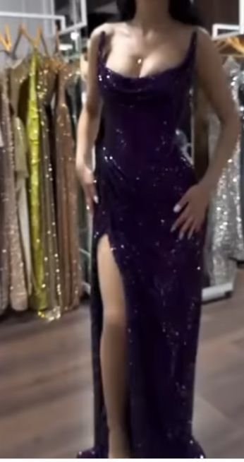 Sparkly Strapless Purple Sequin Mermaid Long Slit Party Dress Evening Dress Formal Prom Dress Y9500