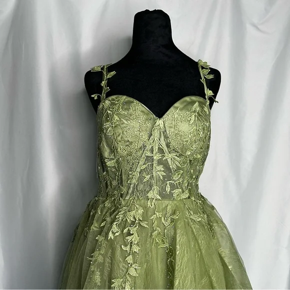 Vintage Green Tulle Appliques Short Homecoming Dress Cocktail Dressv Y9698