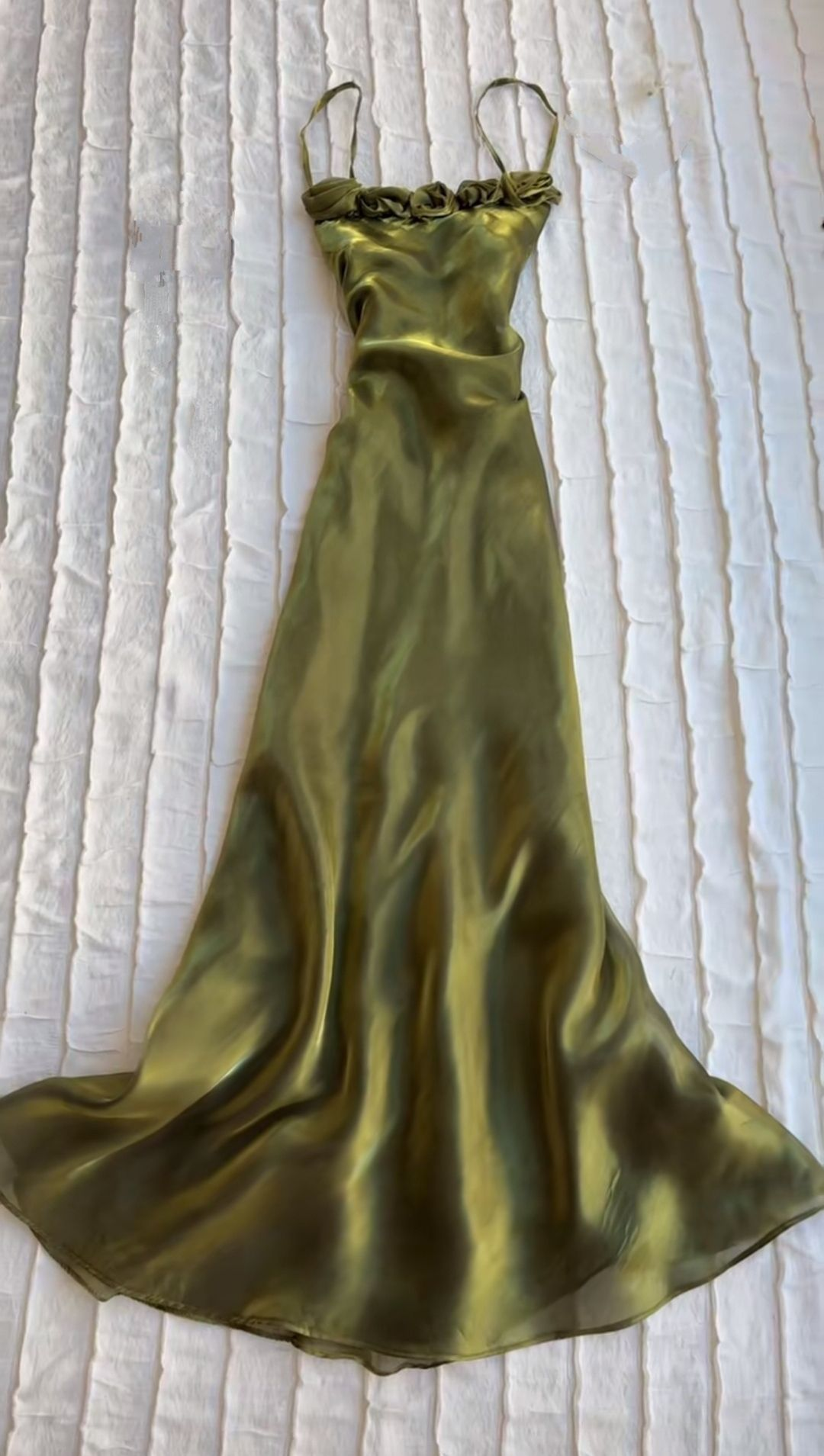 Elegant Spaghetti Straps Olive Green Satin Mermaid Long Party Dress Evening Gown SP1812