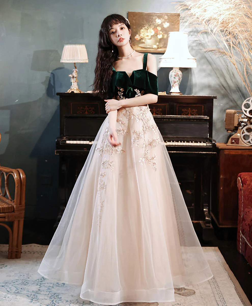 A-line Green Tulle Lace Long Prom Dress, Green Formal Evening Dress Y1 Simplepromdress A-line Green Tulle Lace Long Prom Dress, Green Formal Evening Dress Y1 Simplepromdress