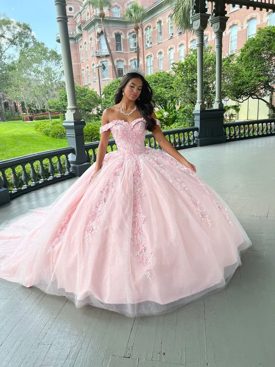 Pretty Pink Tulle Appliques Prom Dress Quinceanera Dress Brithday Ball Gown Y7476