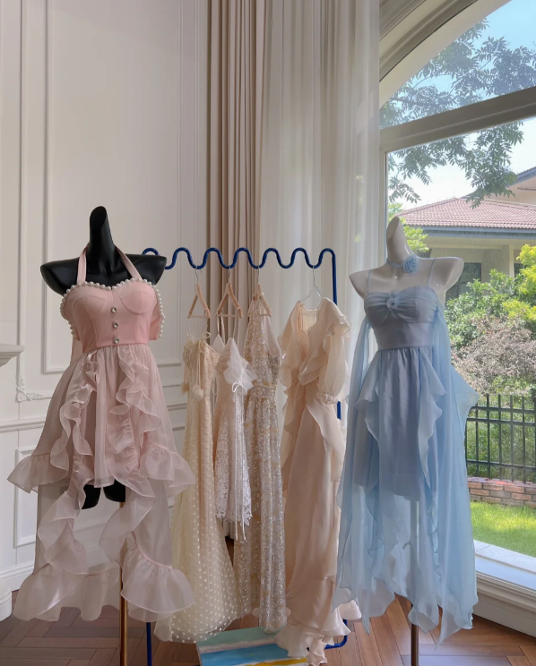 Simple Blue Spaghetti Straps Chiffon Homecoming Dress Party Dress Y8581