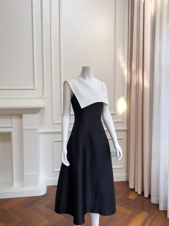 Unique One Shoulder Black White Satin A Line Prom Dress Formal Evening Dress Y8580