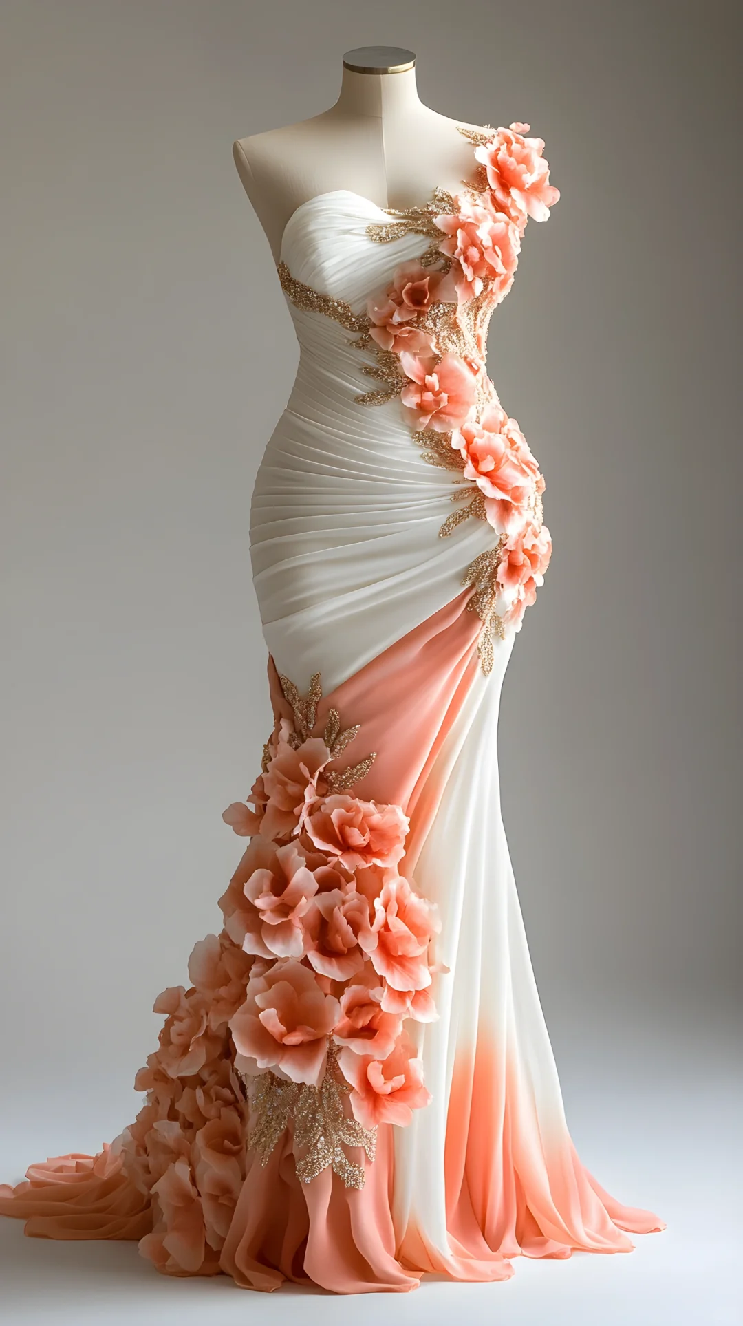 Pretty Peony Flower Appliques Chiffon Prom Dress,Mermaid Long Evening Dress Y8565