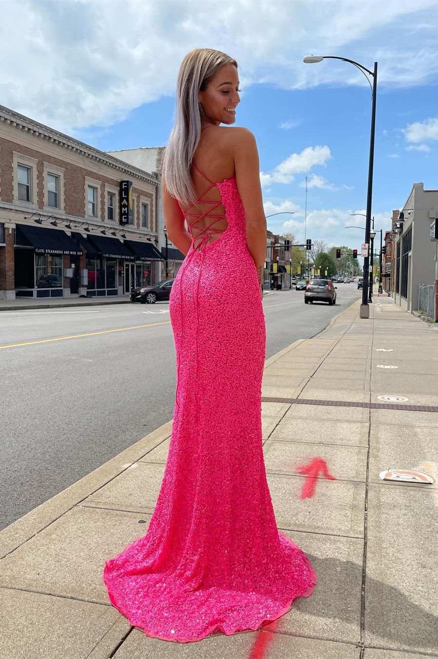 Tight pink prom dress discount
