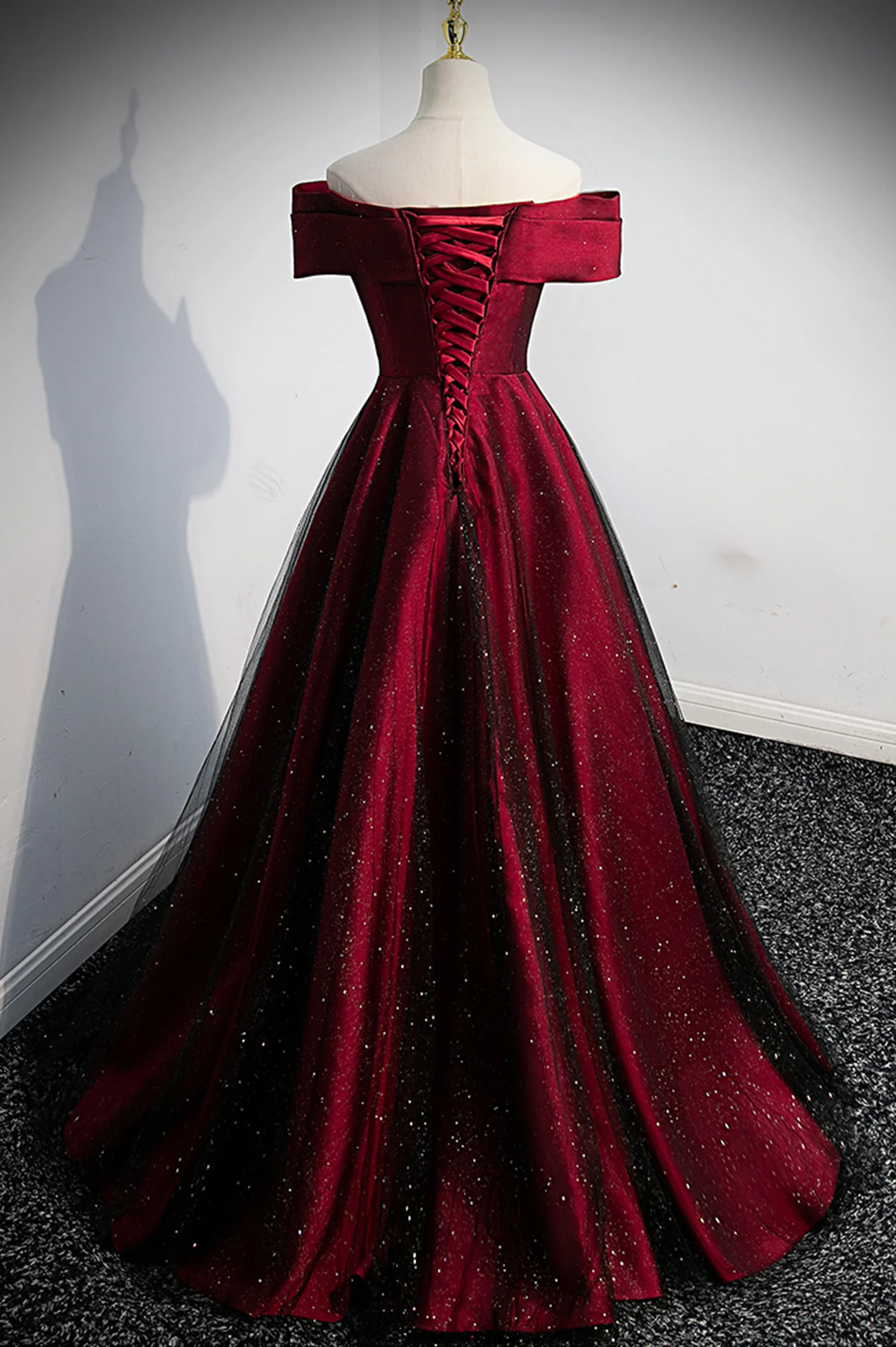Burgundy Off the Shoulder Prom Dress, A-Line Evening Party Dress Y1665