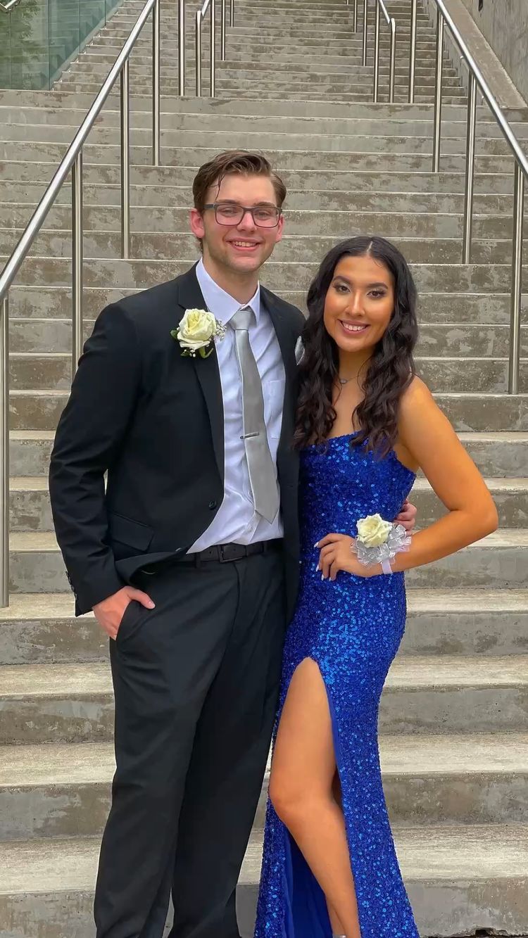 Royal Blue Sequins Long Prom Dress With Side Slit Elegant Evening Gown Y128