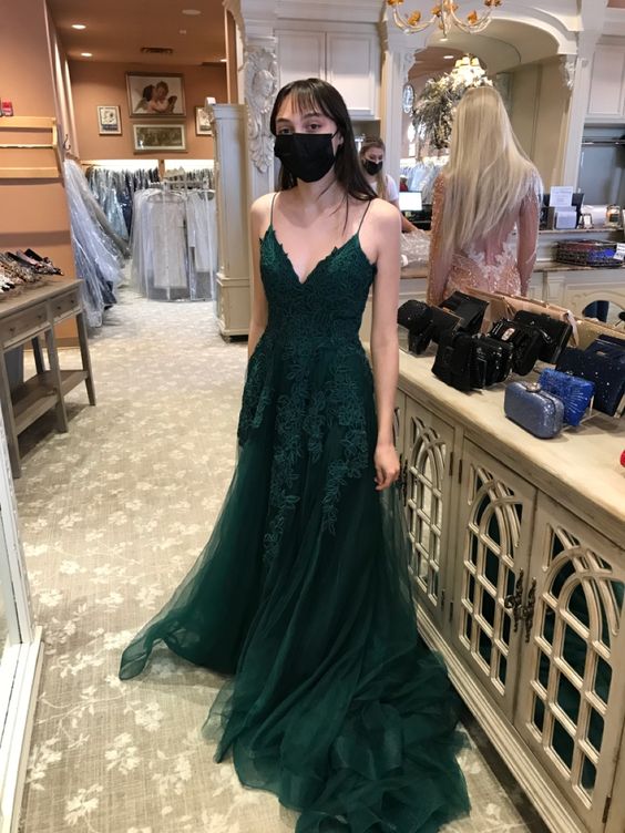 A-line Green Lace Tulle Prom Dress Generous High School Graduation Dre Simplepromdress A-line Green Lace Tulle Prom Dress Generous High School Graduation Dre Simplepromdress