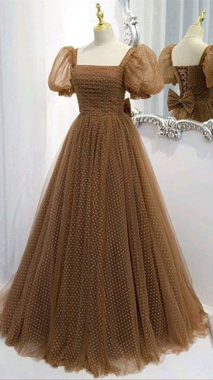 Beautiful Prom Dress New Brown Evening Dress Elegant Collar Puff Sleev Simplepromdress Beautiful Prom Dress New Brown Evening Dress Elegant Collar Puff Sleev Simplepromdress