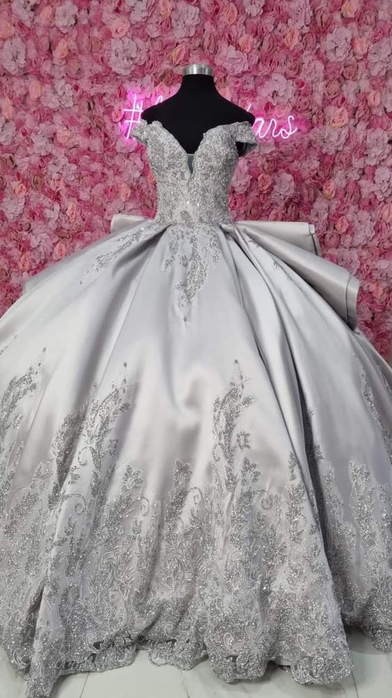 Luxurious Off The Shoulder Silver Quinceanera Dress,Silver Ball Gown Y – Simplepromdress Luxurious Off The Shoulder Silver Quinceanera Dress,Silver Ball Gown Y – Simplepromdress