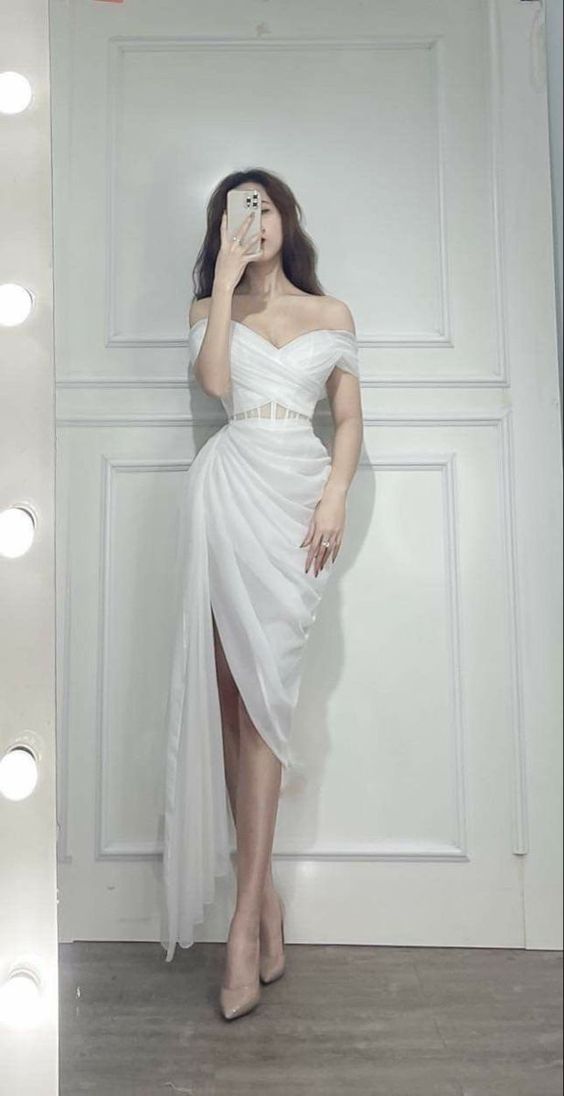Charming Off The Shoulder White Party Dress With Pleated,Elegant White Simplepromdress Charming Off The Shoulder White Party Dress With Pleated,Elegant White Simplepromdress