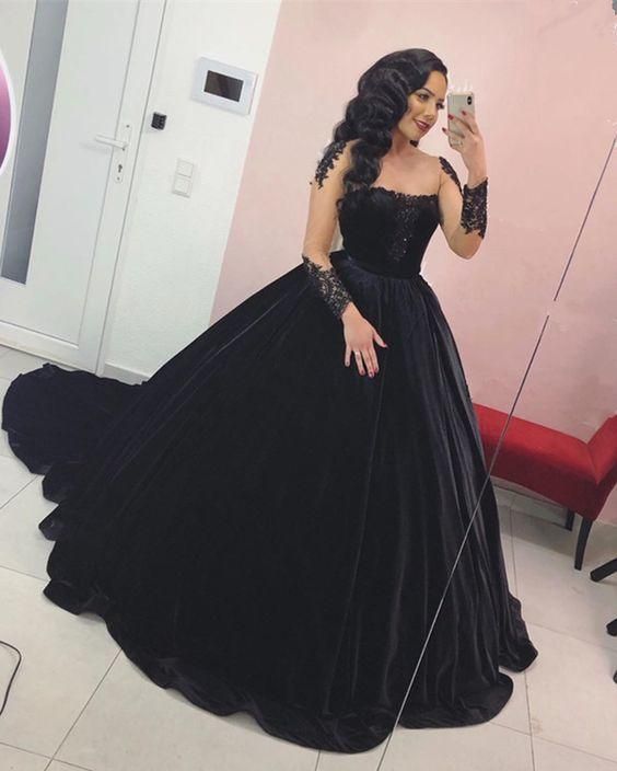 Black velvet wedding dresses ball gown lace appliques long sleeves for Simplepromdress Black velvet wedding dresses ball gown lace appliques long sleeves for Simplepromdress