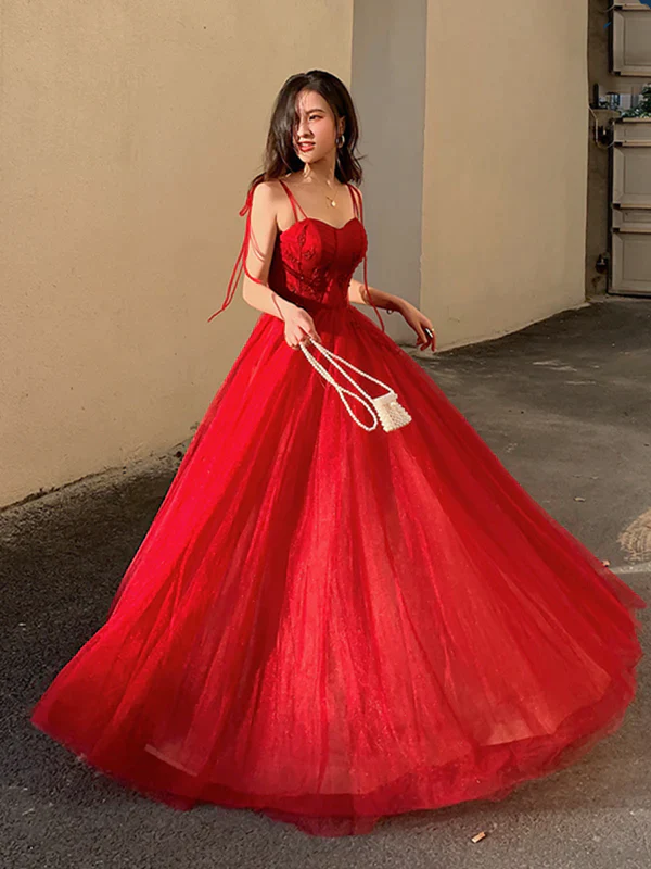Spaghetti Straps Burgundy Floral Prom Dresses, Wine Red Long Formal Evening Dresses with Corset Back Y1297