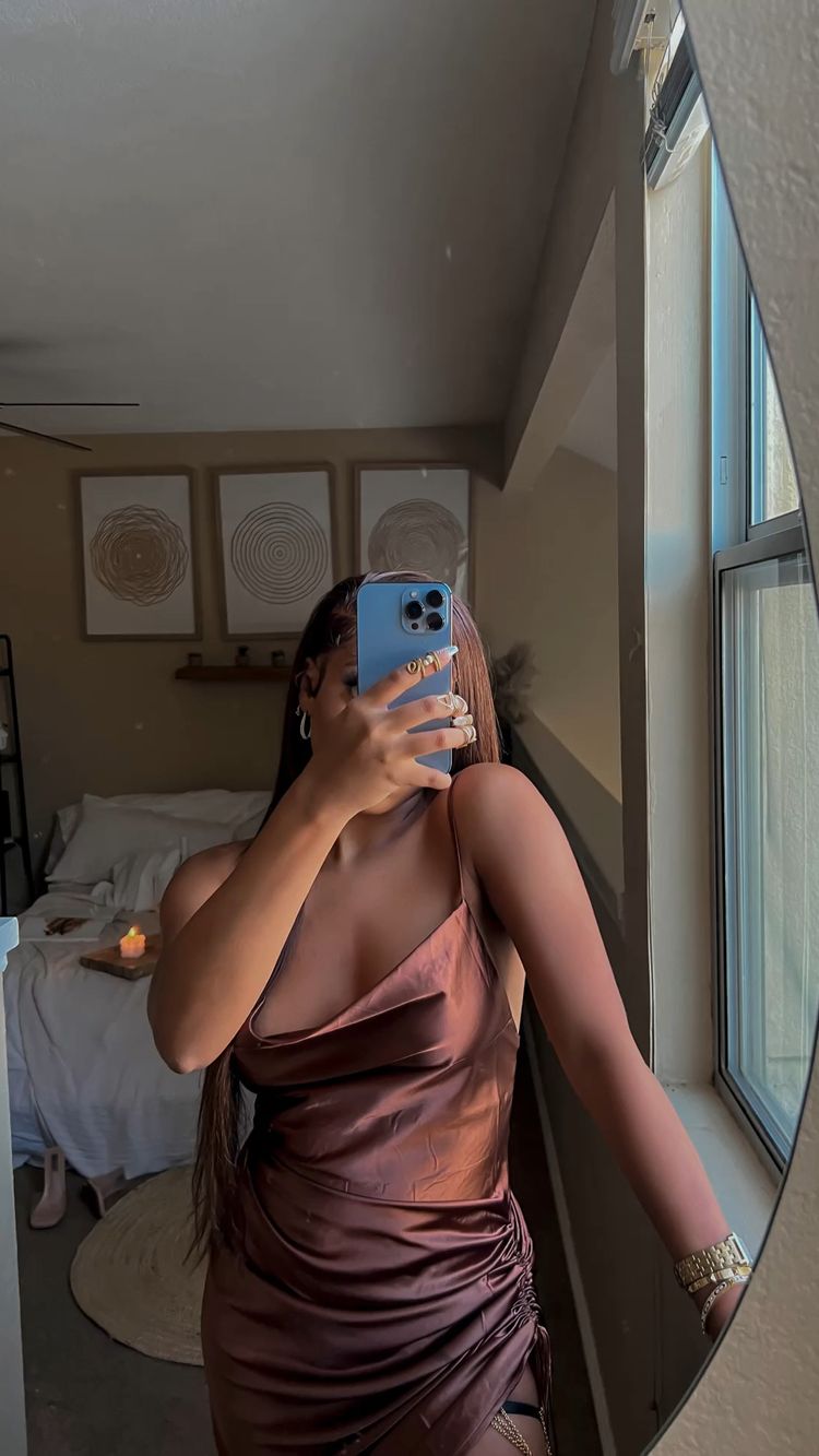 Spaghetti Straps Brown Silk Party Dress,Sexy Homecoming Dress Y833