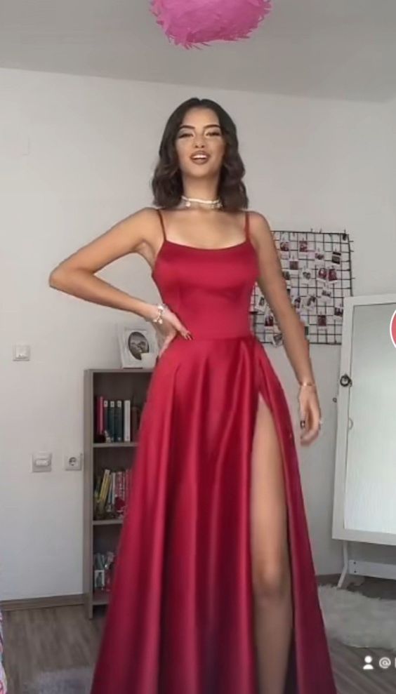 A Line Dark Red Prom Dress With Split Custom Size Y803 Simplepromdress A Line Dark Red Prom Dress With Split Custom Size Y803 Simplepromdress