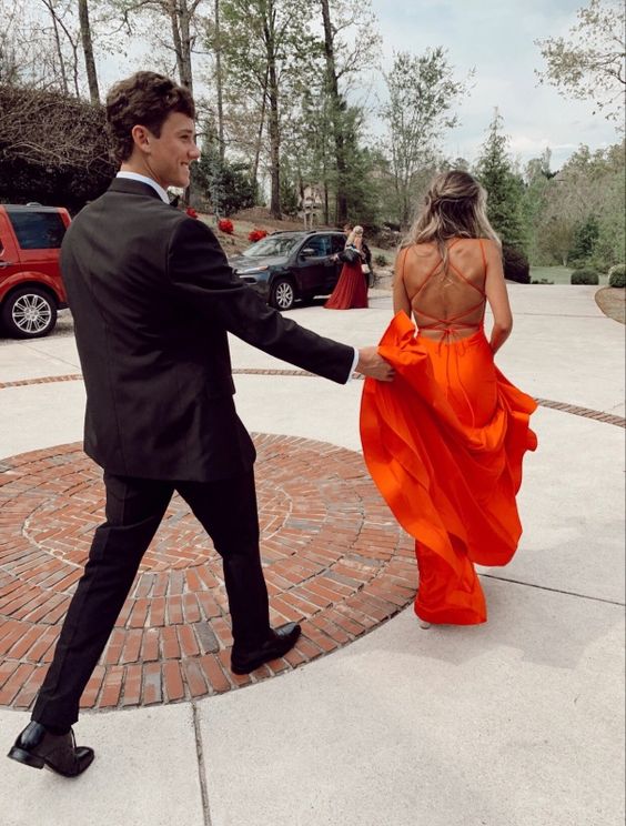Orange Cross-Back Prom Dress A-line Prom Gown Sleeveless Graduation Dr Simplepromdress Orange Cross-Back Prom Dress A-line Prom Gown Sleeveless Graduation Dr Simplepromdress
