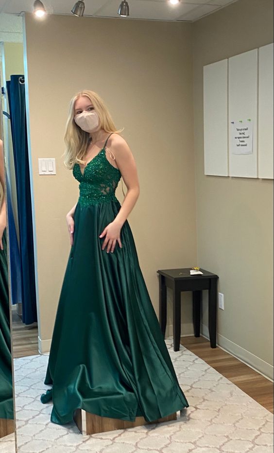 Elegant A-line Emerald Green Prom Dress For Senior Prom Y376