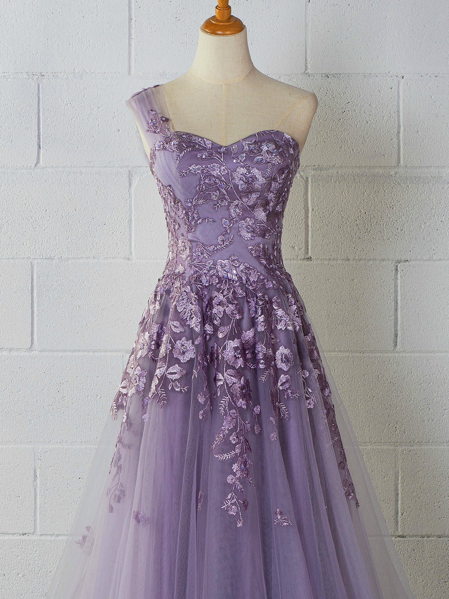 Sweetheart Tulle One Shoulder Floor Length Prom Dress Y895