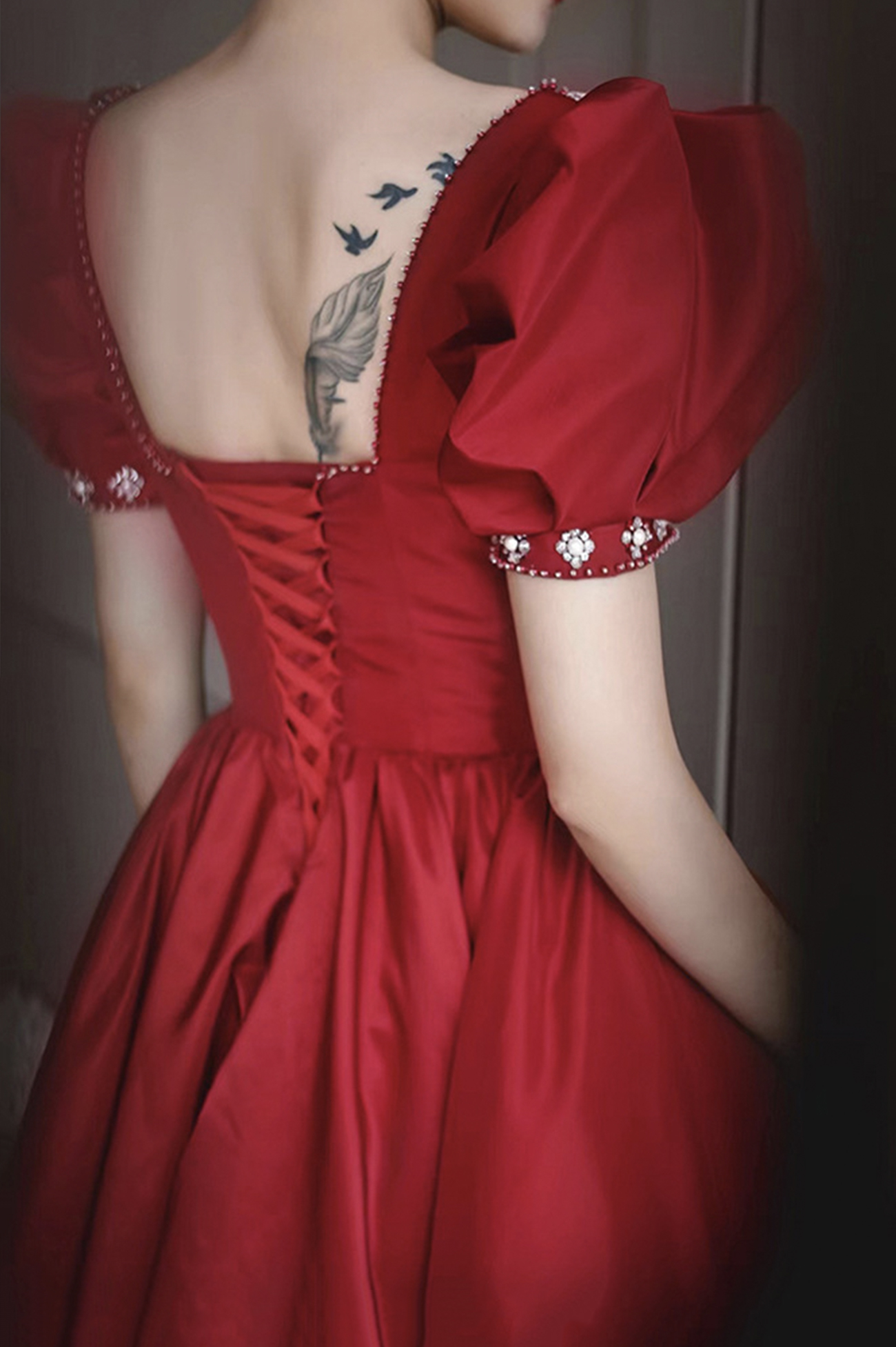 Burgundy satin long prom dress A line evening dress Y1169