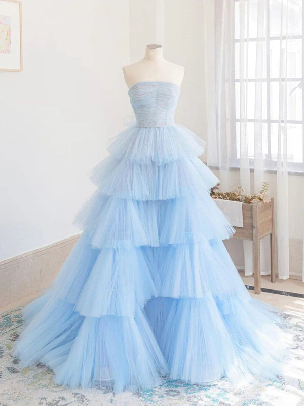 Winter Blue Tulle Long Prom Dress, Blue Layered Tulle Evening Dress Y3 Simplepromdress Winter Blue Tulle Long Prom Dress, Blue Layered Tulle Evening Dress Y3 Simplepromdress