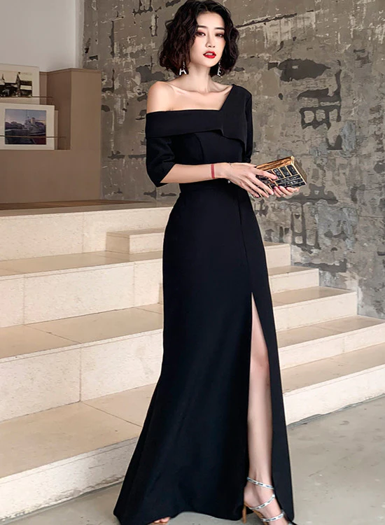 Black One Shoulder Slit Long Evening Dress, Black Formal Dress Prom Dr Simplepromdress Black One Shoulder Slit Long Evening Dress, Black Formal Dress Prom Dr Simplepromdress