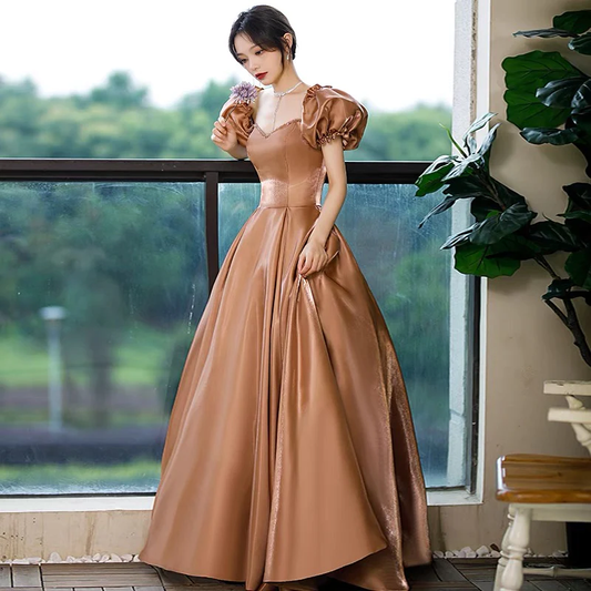 Lovely A line satin long prom dress princess dress Y571