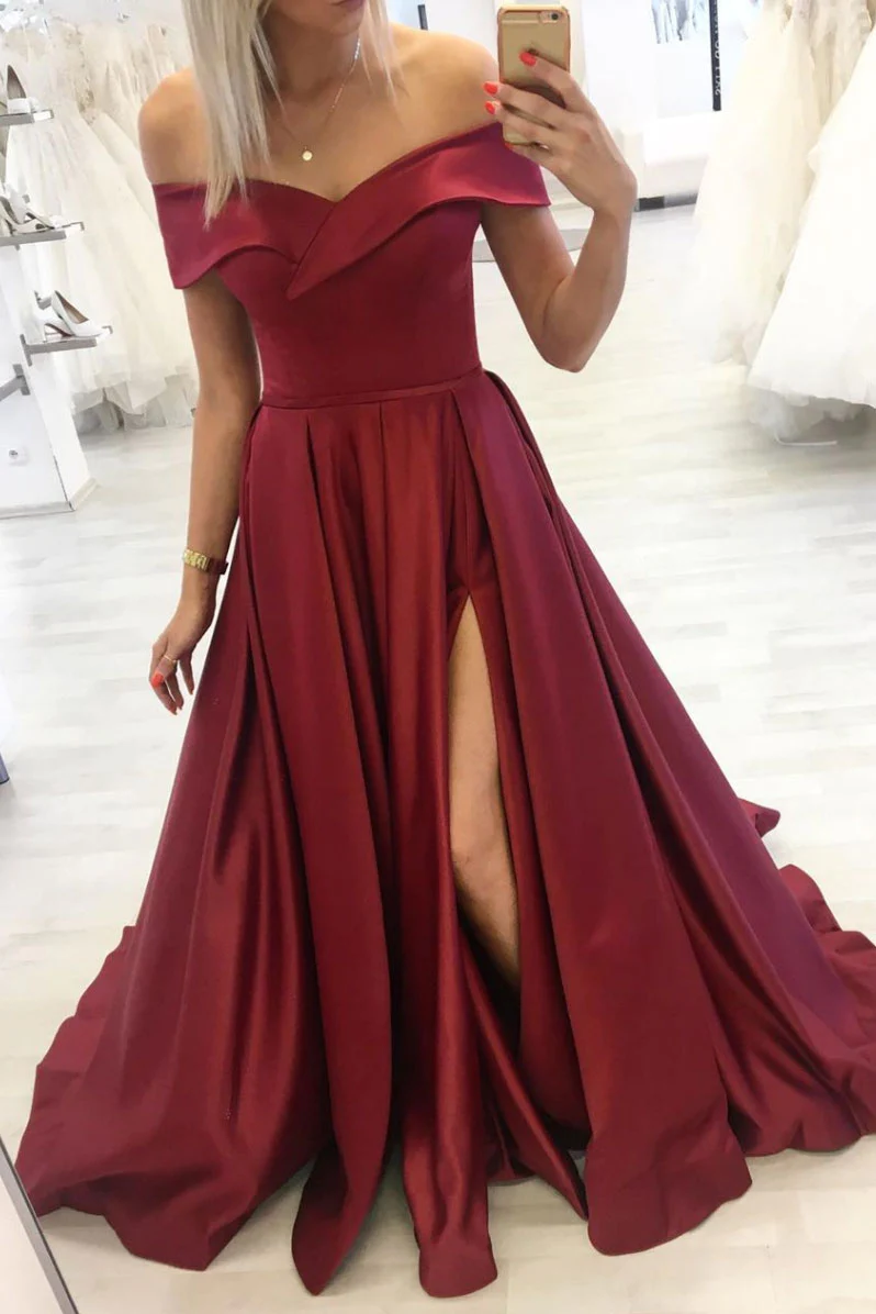 Simple burgundy off shoulder long prom dress burgundy evening dress Y2 Simplepromdress Simple burgundy off shoulder long prom dress burgundy evening dress Y2 Simplepromdress