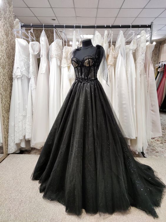 Sparkly black prom dress night corset neckline fairy tale tulle prince Simplepromdress Sparkly black prom dress night corset neckline fairy tale tulle prince Simplepromdress