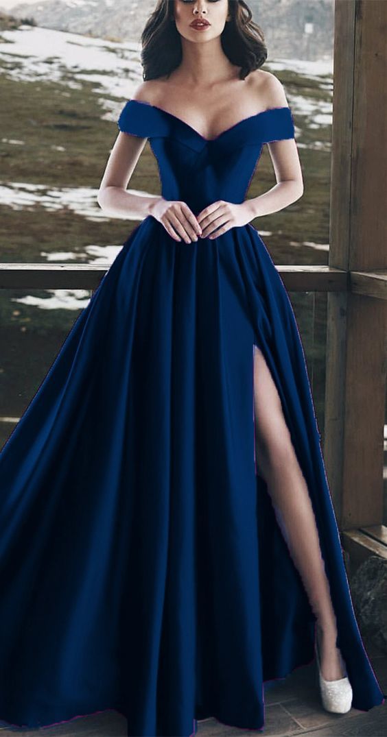 Navy Blue Evening Gowns Long Satin Split Prom Dresses S6535 Simplepromdress Navy Blue Evening Gowns Long Satin Split Prom Dresses S6535 Simplepromdress