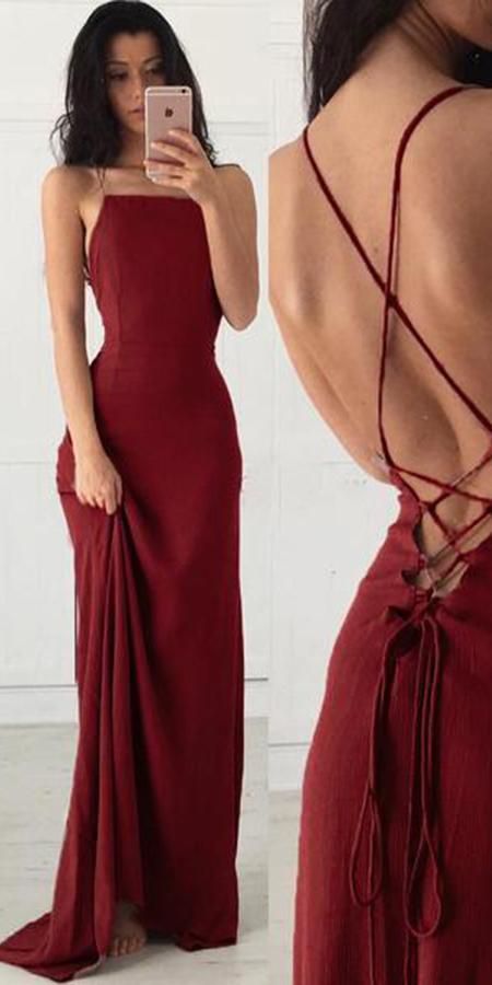 Simple Burgundy Spaghetti Straps Backless Prom Dress S8181 Simplepromdress Simple Burgundy Spaghetti Straps Backless Prom Dress S8181 Simplepromdress