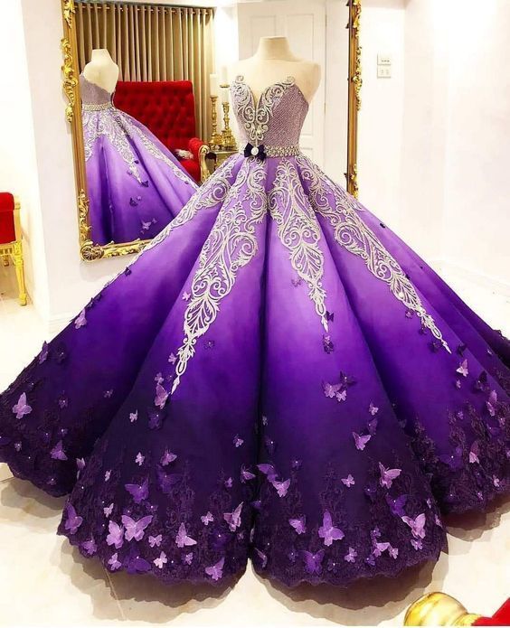 Strapless Butterfly Quinceanera Dress Ombre Purple Ball Gown, Long Pro Simplepromdress Strapless Butterfly Quinceanera Dress Ombre Purple Ball Gown, Long Pro Simplepromdress