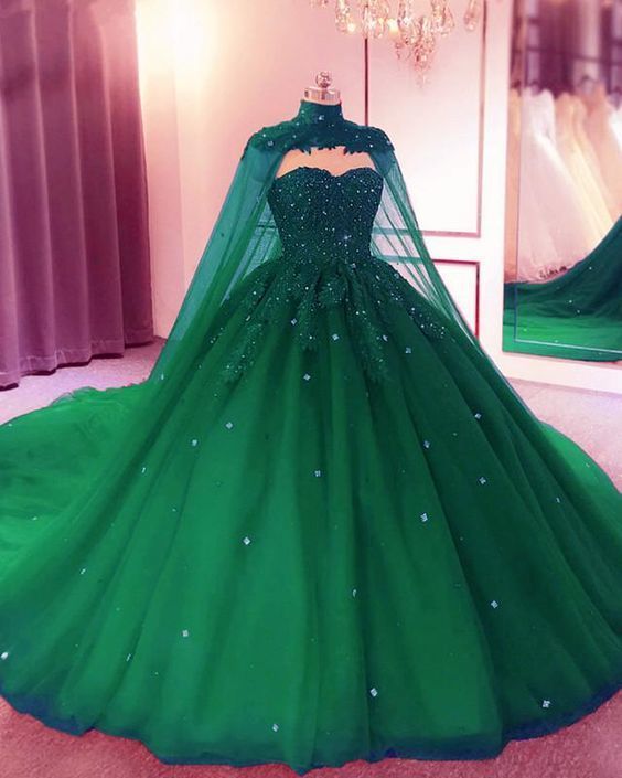 Green Sweetheart Ball Gown Prom Dress With Cape S13179 Simplepromdress Green Sweetheart Ball Gown Prom Dress With Cape S13179 Simplepromdress