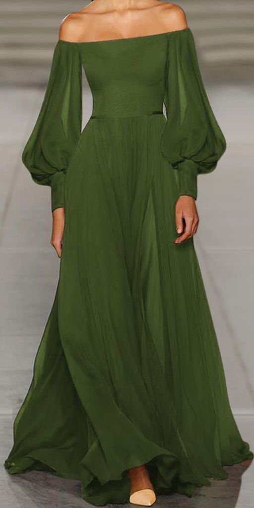 Green /Black /White/party dress with lantern sleeves solid off the sho Simplepromdress Green /Black /White/party dress with lantern sleeves solid off the sho Simplepromdress