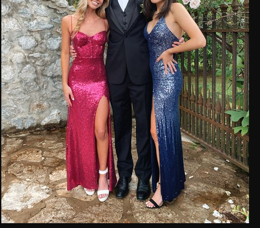 Elegant Mermaid Sequins Prom Dress With Side Split,Schools Winter Formal Dress Y1254