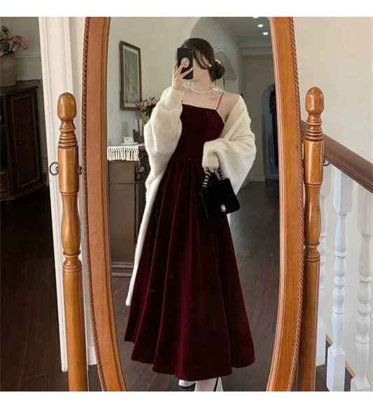 Spaghetti Straps Burgundy Velvet Prom Dress Simple Prom Dress Party Dress Y659