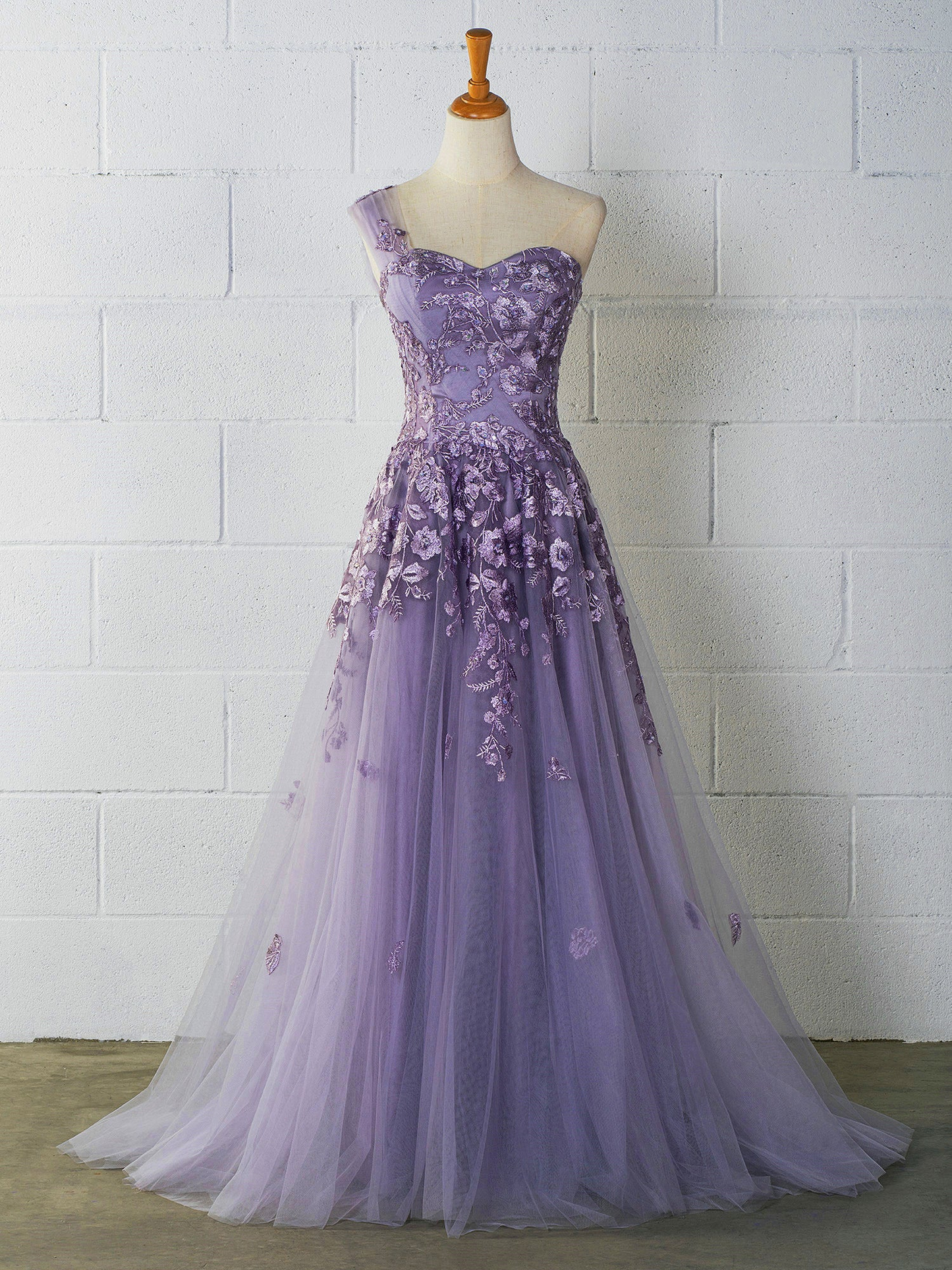 Sweetheart Tulle One Shoulder Floor Length Prom Dress Y895